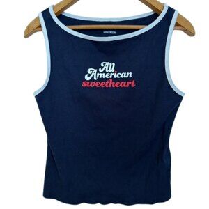 Wild Fable Navy Ribbed Tank Top All American Sweetheart Graphic XL